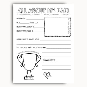 All About My Papi Printable, Fathers Day Printable Gift, Birthday Gift For Papi From Grandkids, Grandpa Questionnaire, All About Papi