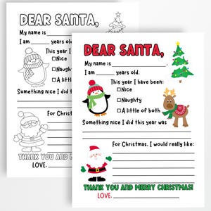 Letter to Santa Printable, Christmas Letter Template, Kids Letter to Santa Coloring Page, Dear Santa Letter Printable