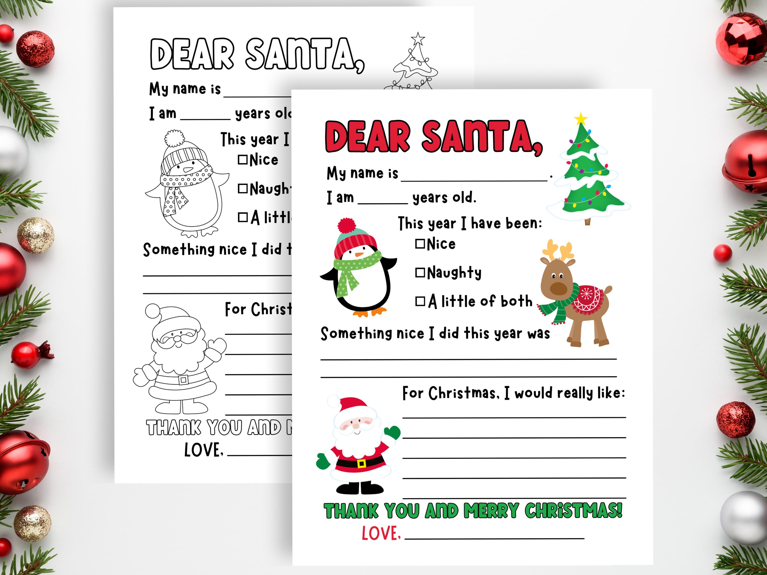 Letter to Santa Printable, Christmas Letter Template, Kids