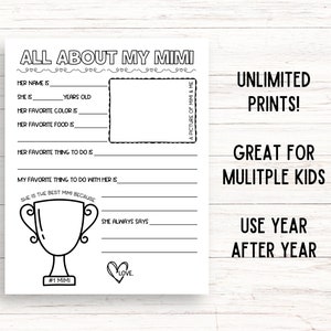 All About Mimi, All About My Mimi Printable, Grandma Questionnaire ...