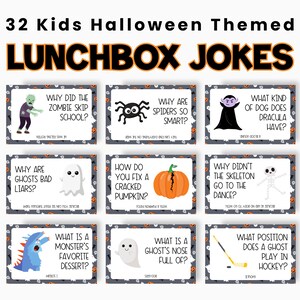 32 Halloween Joke Cards, Kids Lunchbox Jokes, Halloween Lunch Box Notes for Kids Printable, Lunch Box Cards for Kids, Lunchbox Note Cards