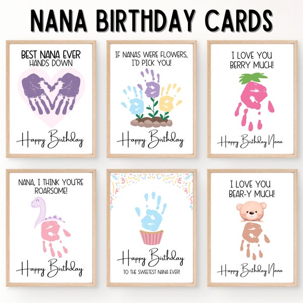 Nana Birthday Card, Happy Birthday Handprint Art, Nana Gift From Grandkids, Handprint Birthday Card Printable, Happy Birthday Nana