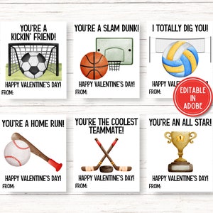 Editable Valentines Cards Sports, Printable Sports Valentines Cards Kids, Sports Themed Valentines Day Cards, Classroom Valentines Editable