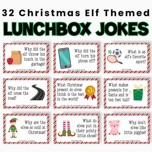 32 Elf Joke Cards, Printable Christmas Cracker Jokes, Lunchbox Jokes For Kids, Secret Santa Notes, Advent Calendar Fillers for Kids