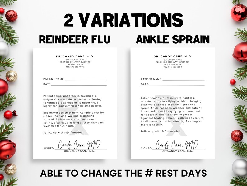 Editable Elf Sick Note: Reindeer Flu, Ankle Sprain (printable PDF) - Etsy