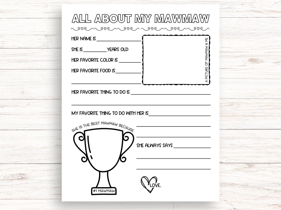 All About My Mawmaw Printable, Grandma Questionnaire, Birthday Gift ...
