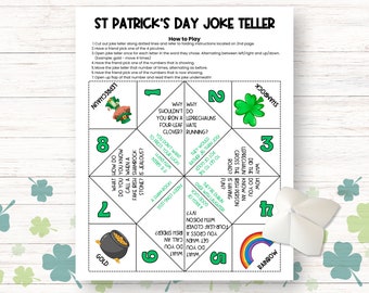 St Patrick's Day Cootie Catcher Printable, St Patrick's Day Joke Teller, Jokes for Kids, St Patrick's Day Printable Games for Kids