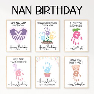 Nan Handprint Birthday Card, Happy Birthday Nan Card, Gift for Nan from Grandkid, Handprint Art Printable