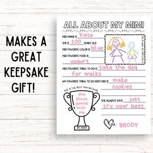 All About Mimi, All About My Mimi Printable, Grandma Questionnaire ...