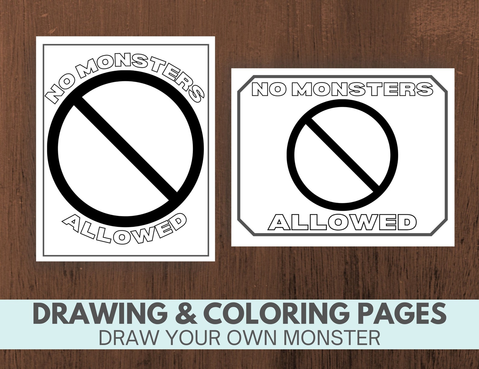 No Monsters Allowed Sign Printable Coloring Pages Kids Room - Etsy ...