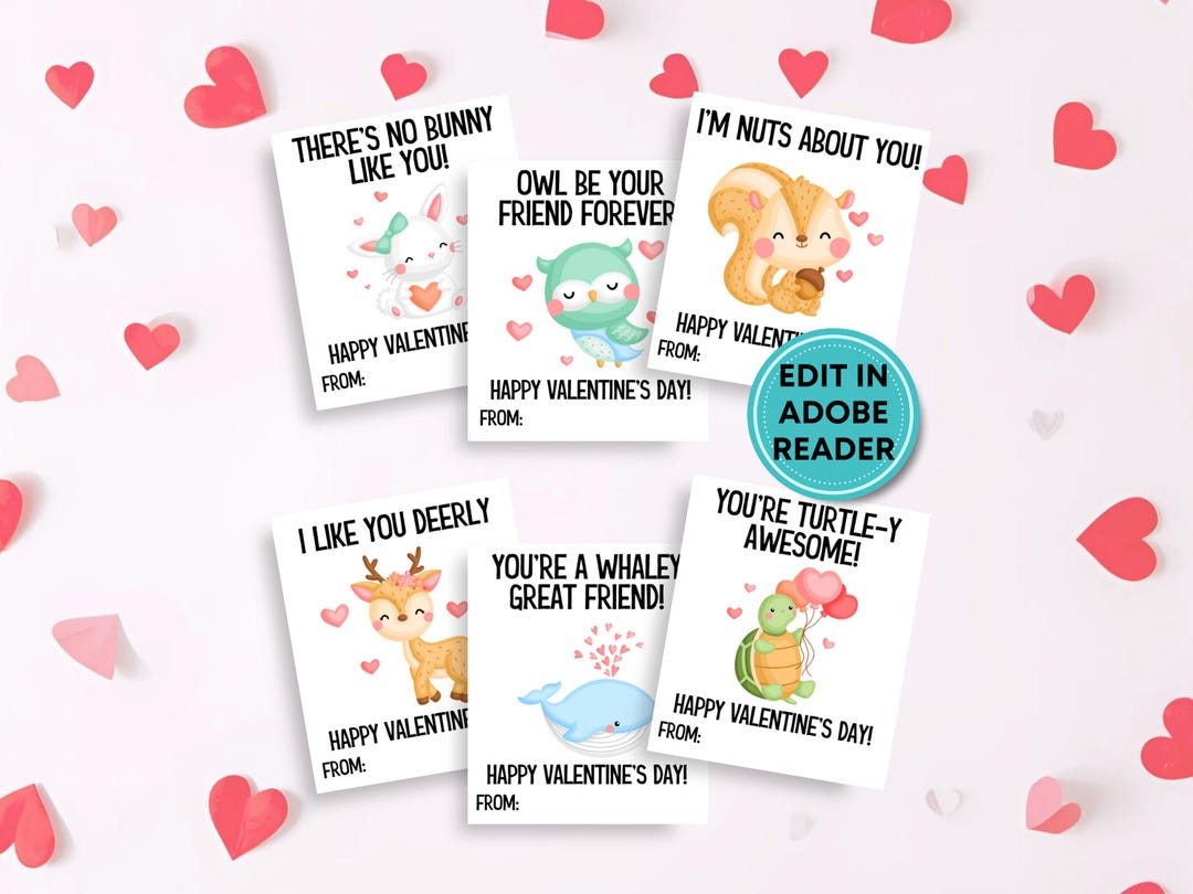 Editable Animal Valentines Day Cards, Printable Valentine Cards Animals ...