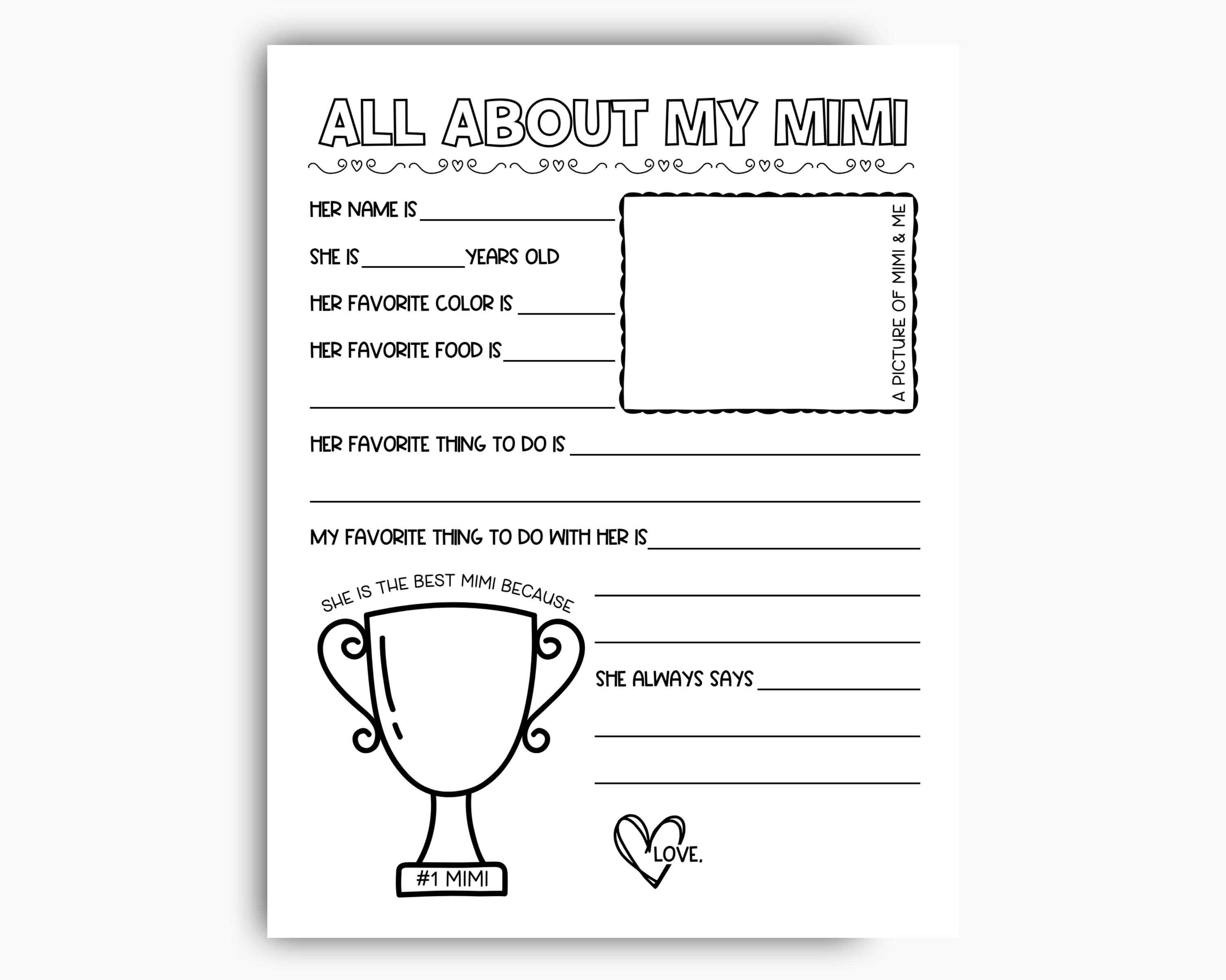 All About Mimi, All About My Mimi Printable, Grandma
