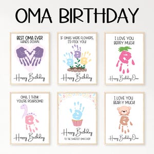 Oma Handprint Birthday Card, Happy Birthday Oma Card Toddler, Gift for Grandma from Grandkid, Handprint Art Printable