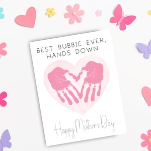 Bubbie Mother's Day Handprint Card, Best Bubbie Ever, Printable Mothers Day Handprint Card, Gift for Bubbie
