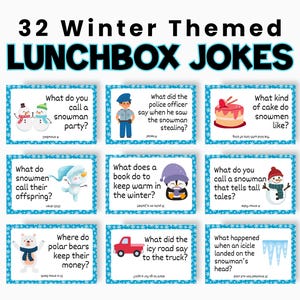 Winter Jokes for Kids, Printable Lunchbox Notes, Joke Cards for Kids, Lunchbox Jokes, Lunch Box Jokes for Kids, Dad Jokes Printable