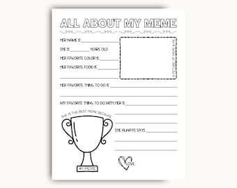 All About My Meme Printable, Mothers Day Printable Gift, Birthday Gift For Meme From Grandkids, Grandma Questionnaire, All About Meme