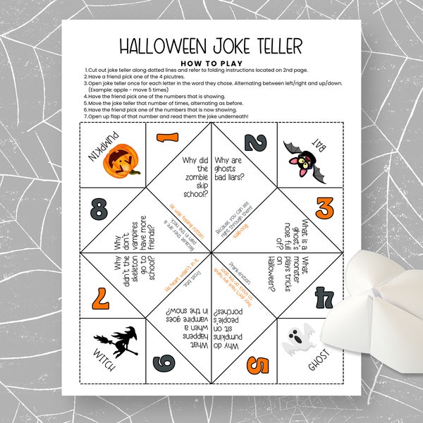 Halloween Jokes for Kids, Cootie Catcher Printable Halloween Games, Party Favors, Paper Fortune Teller Printable, Chatterbox