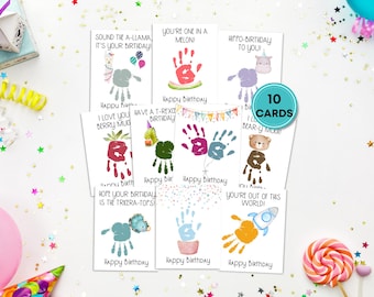 Handprint Birthday Card Printable, DIY Birthday Handprint Cards From Kids, Happy Birthday Handprint Template Keepsake