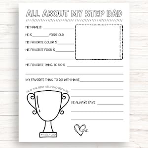 All About My Step Dad Printable, Fathers Day Printable Gift, Birthday Gift For Step Dad From Kids, Step Dad Questionnaire