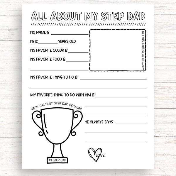 All About My Step Dad Printable, Fathers Day Printable Gift, Birthday Gift For Step Dad From Kids, Step Dad Questionnaire