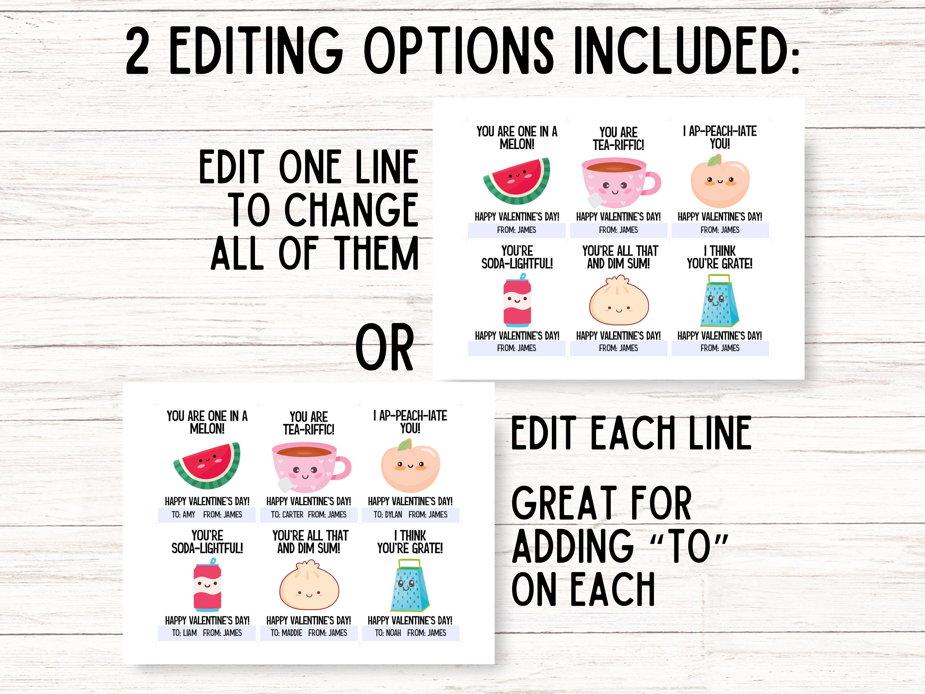 Food Valentine's Day Card Editable, Food Pun Valentine Cards for Kids ...