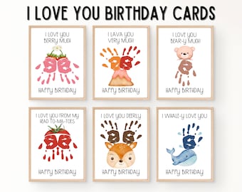 Birthday Love Handprint, Happy Birthday Card Cute, Birthday Handprint Craft, Preschool Toddler Handprint Gift, Footprint Birthday Art