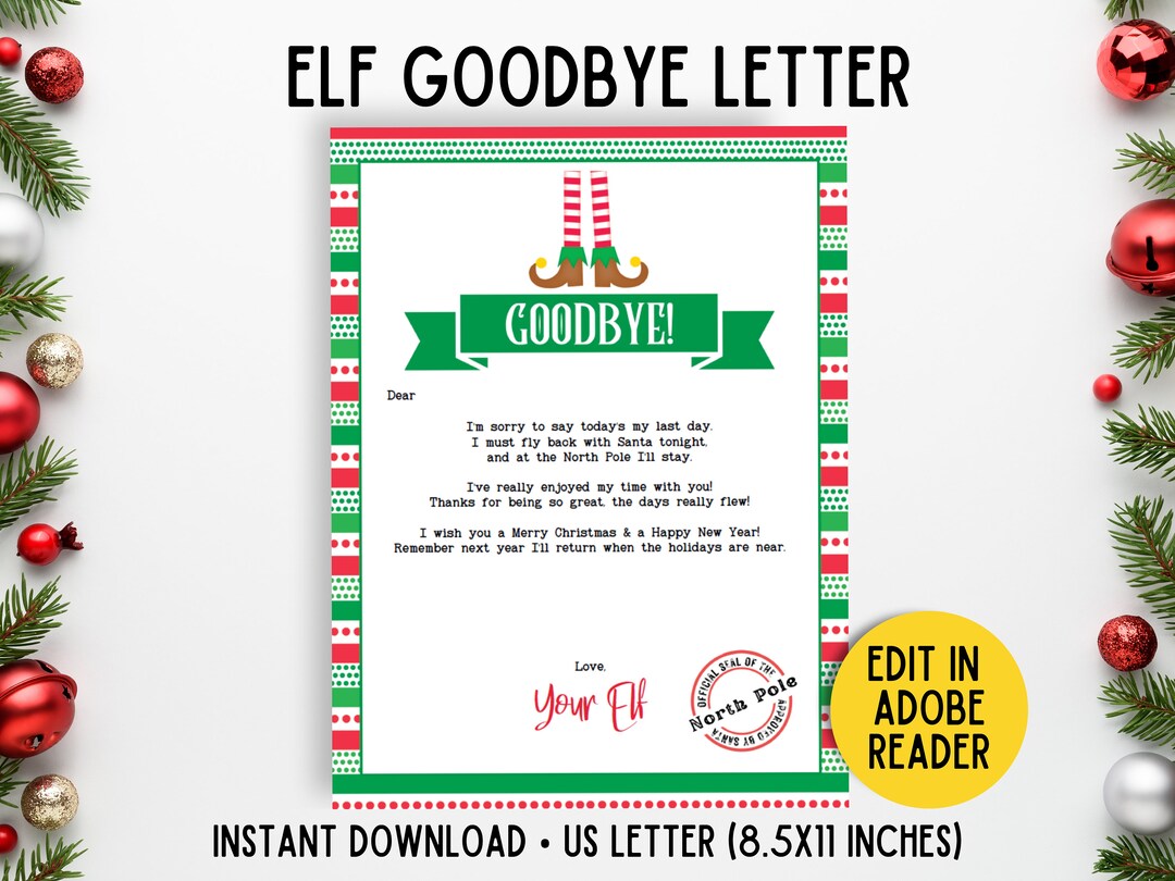 Elf Goodbye Letter Editable, Elf Letter Printable, Personalized Elf ...