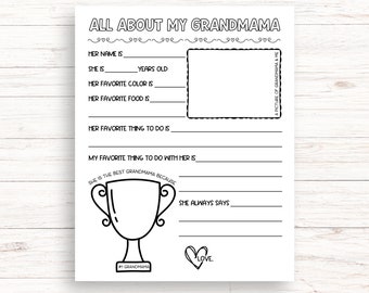 All About My Grandmama Printable, Mother's Day Gift for Grandmama, Grandma Questionnaire, Grandmama Birthday Gift From Grandkid