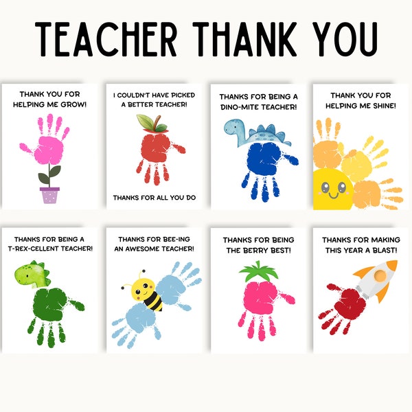 Teacher Appreciation Handprint Art, Handprint Teacher Card Printable, Teacher Handprint Gift, End of Year Teacher Gift From Student