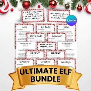 Ultimate Editable Elf Bundle Canva, Printable Elf Notes, Elf Arrival & Goodbye Letter Template, Elf Report Card, Elf Sick Note