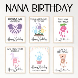 Nana Birthday Card, Happy Birthday Handprint Art, Nana Gift From Grandkids, Handprint Birthday Card Printable, Happy Birthday Nana