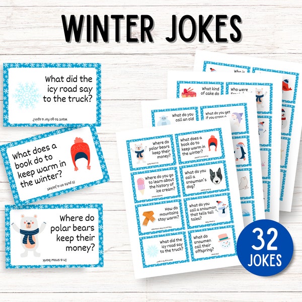 Winter Jokes for Kids, Printable Lunchbox Notes, Joke Cards for Kids, Lunchbox Jokes, Lunch Box Jokes for Kids, Dad Jokes Printable