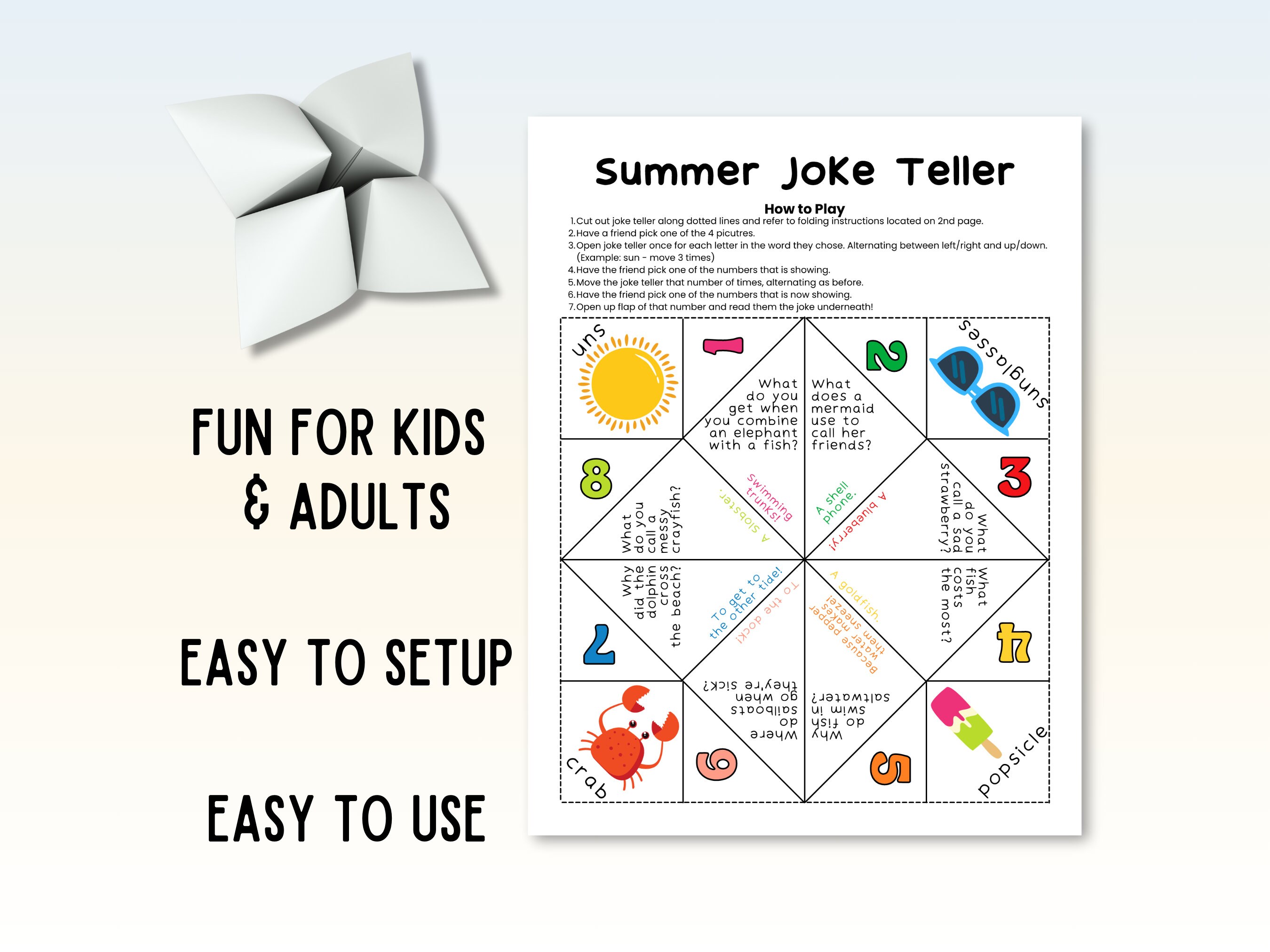 Jokes for Kids Cootie Catcher Chatterbox, Summer Printable Activities