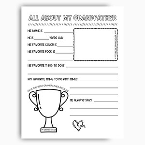 All About My Grandfather Printable, Birthday Gift For Grandfather From Grandkids, Fathers Day Printable Gift, Grandfather Questionnaire