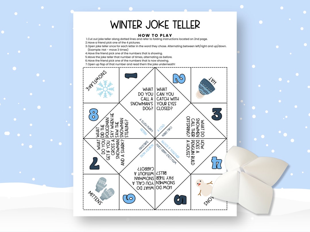 Winter Jokes for Kids, Cootie Catcher Joke Teller, Paper Fortune Teller Printable, Chatterbox ...