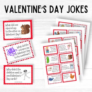 32 Printable Valentine's Day Jokes, Lunchbox Jokes, Lunchbox Notes for Kids, Lunchbox Cards, Valentine Joke Cards, Kid Joke of the Day