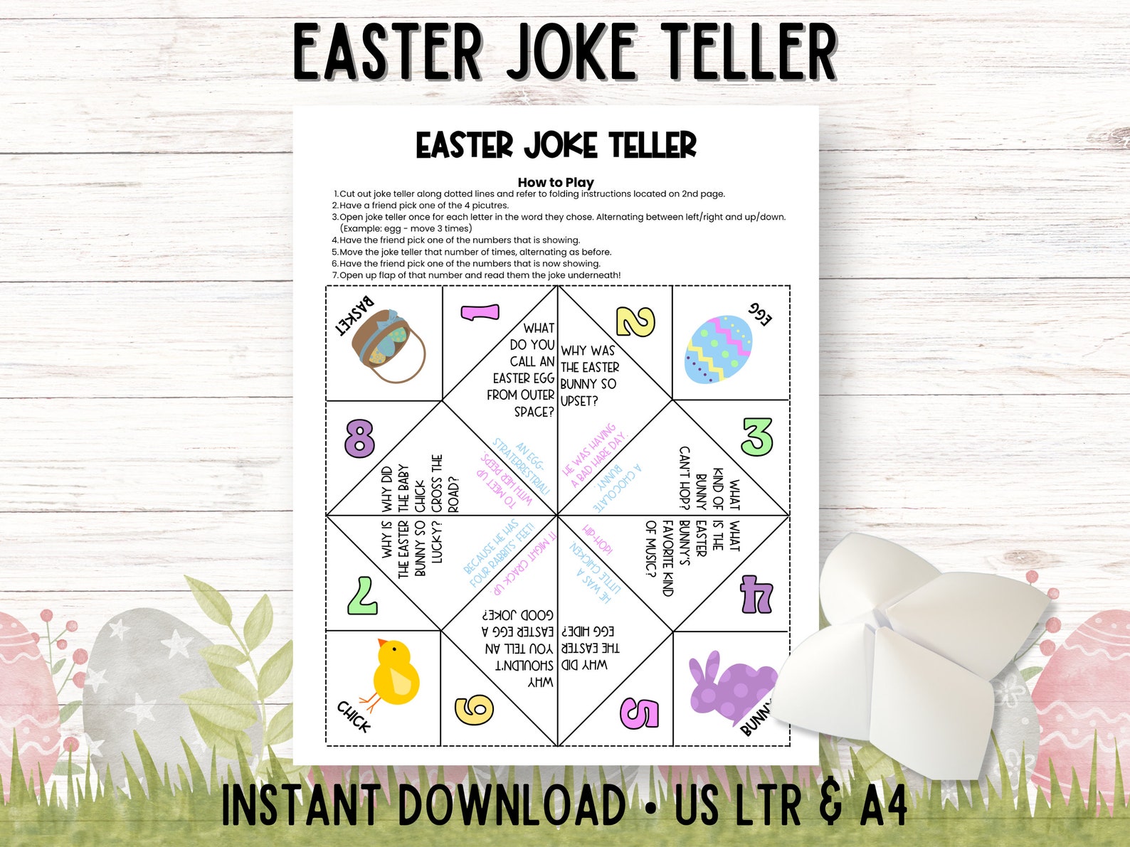 Easter Cootie Catcher Printable, Joke Teller, Printable Easter Games ...