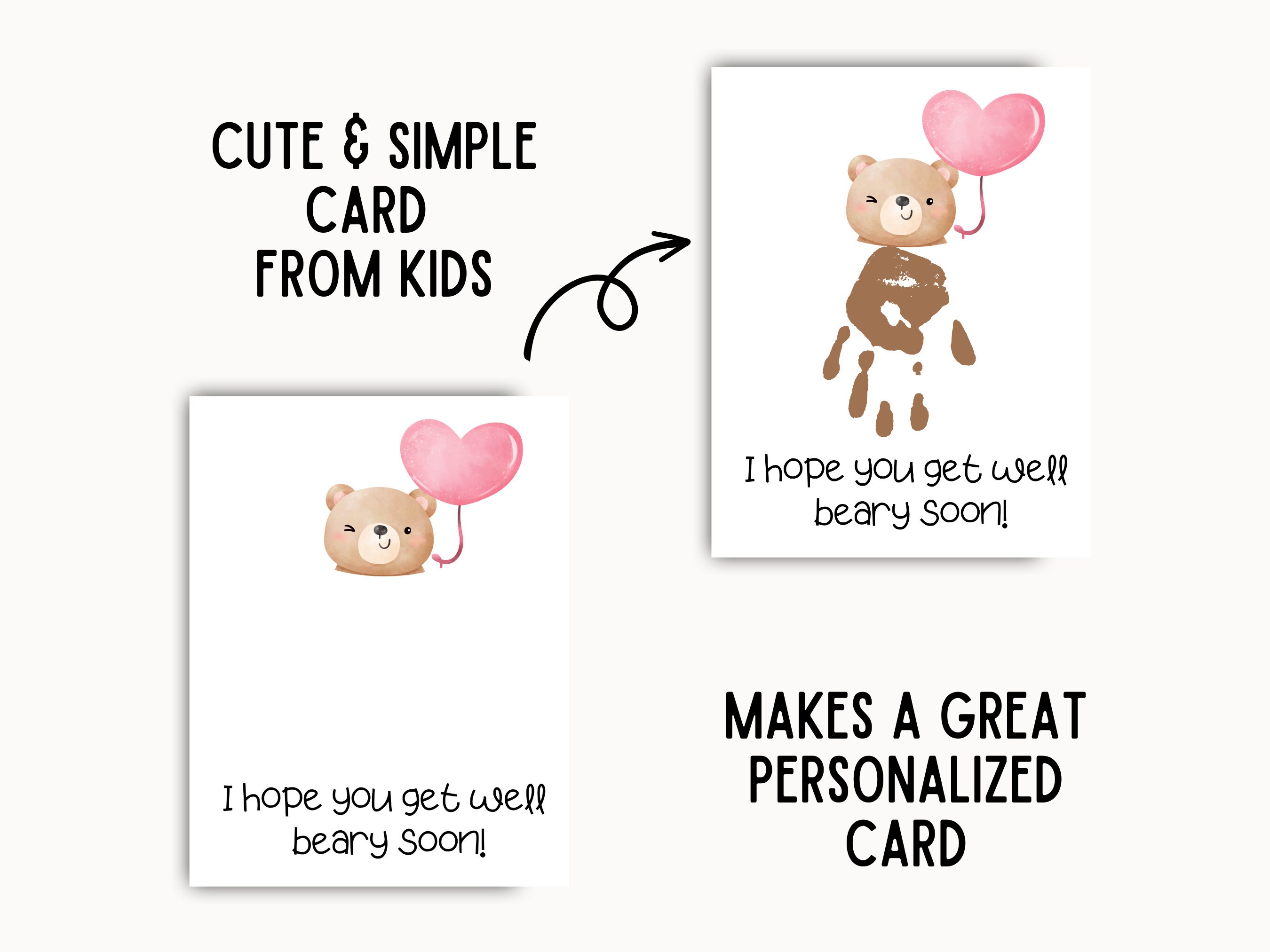 Get Well Bear Handprint Card, Printable Kids Sympathy Gift - Etsy
