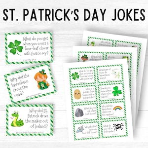 24 St Patrick's Day Lunchbox Notes for Kids, Lunchbox Jokes, Printable Jokes for Kids, Lunchbox Cards, Lunch Notes for Kids, Kids Joke Cards