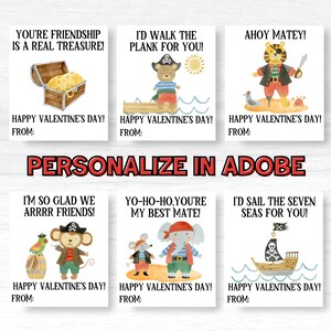 Pirates Valentines Cards Editable Boy, Printable Valentine's Day Cards Kids, Classroom Valentines, Personalized Valentines Cards Boys