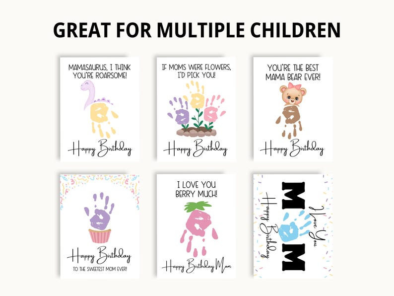 Mom Handprint Birthday Card Printable, Happy Birthday Mom Card, Gift for Mom Birthday Handprint, Mom Handprint Gift from Kids image 3
