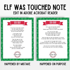 Elf Was Touched, Elf Sick Note, Elf Recovery Letter, Elf Notes, Elf Letter Printable,  Elf Lost Magic, Editable Template, Elf Templates