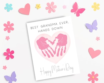 Grandma Mother's Day Handprint Art, Best Grandma Ever, Printable Handprint Mothers Day Card, Gift for Grandma from Grandkids