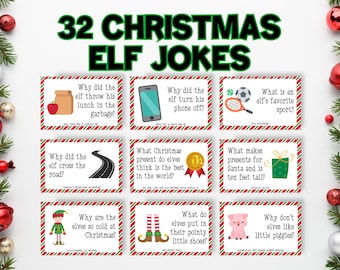 Elf Jokes Printable: Christmas Advent Calendar, Lunchbox Notes (PDF)