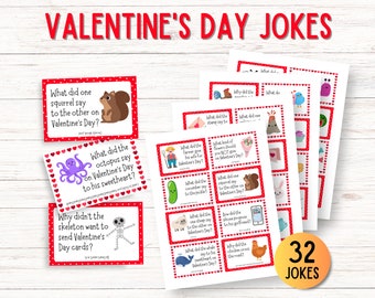 Printable Valentine's Day Jokes, Lunchbox Jokes, Lunchbox Notes for Kids, Lunchbox Cards, Valentine Joke Cards, Kid Joke of the Day