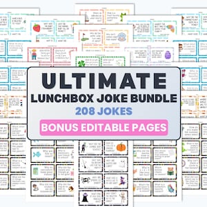 208 Lunch Box Jokes for Kids Printable, Lunch Box Notes Personalized, Back to School Lunchbox Jokes Bundle, Editable Lunch Notes