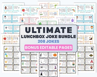 208 Lunch Box Jokes for Kids Printable, Lunch Box Notes Personalized, Back to School Lunchbox Jokes Bundle, Editable Lunch Notes