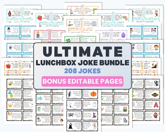 208 Lunch Box Jokes for Kids Printable, Lunch Box Notes Personalized, Back to School Lunchbox Jokes Bundle, Editable Lunch Notes