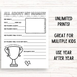 All About My Mamaw Printable, Grandma Questionnaire, Mothers Day ...