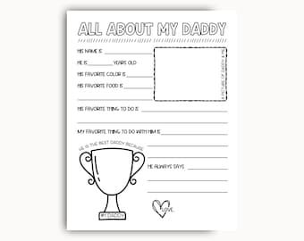 All About My Daddy Printable, Fathers Day Printable Gift, Birthday Gift For Daddy From Kids, Dad Questionnaire, Daddy Gift